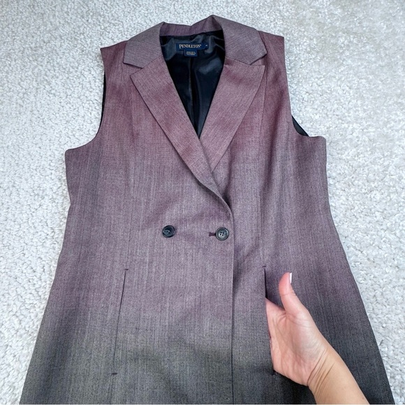 Pendleton Wool Ombre Gradient Long Vest. Tunic Burgundy Gray Medium - Picture 6 of 10